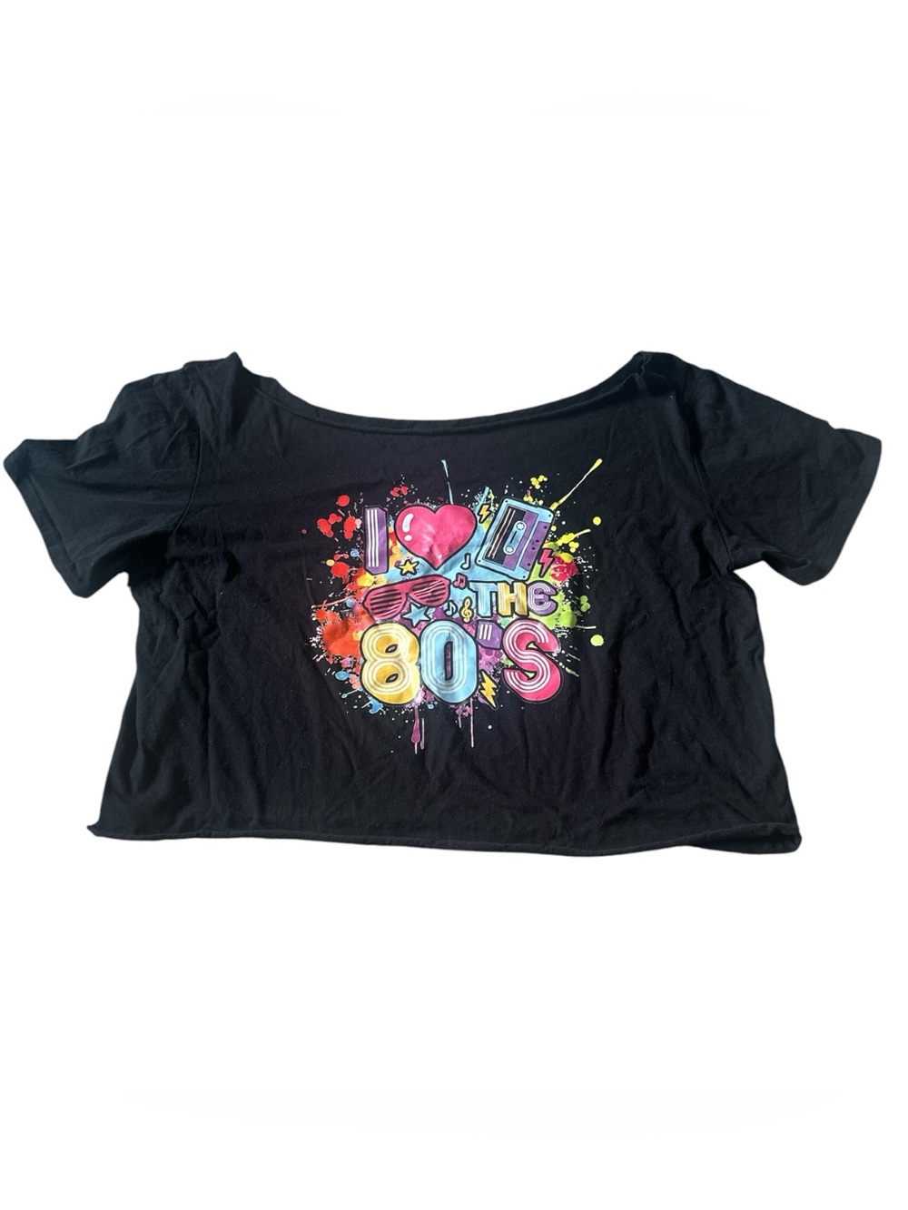 I LOVE THE 80’s colorful graphics short sleeve Tshirt black cropped